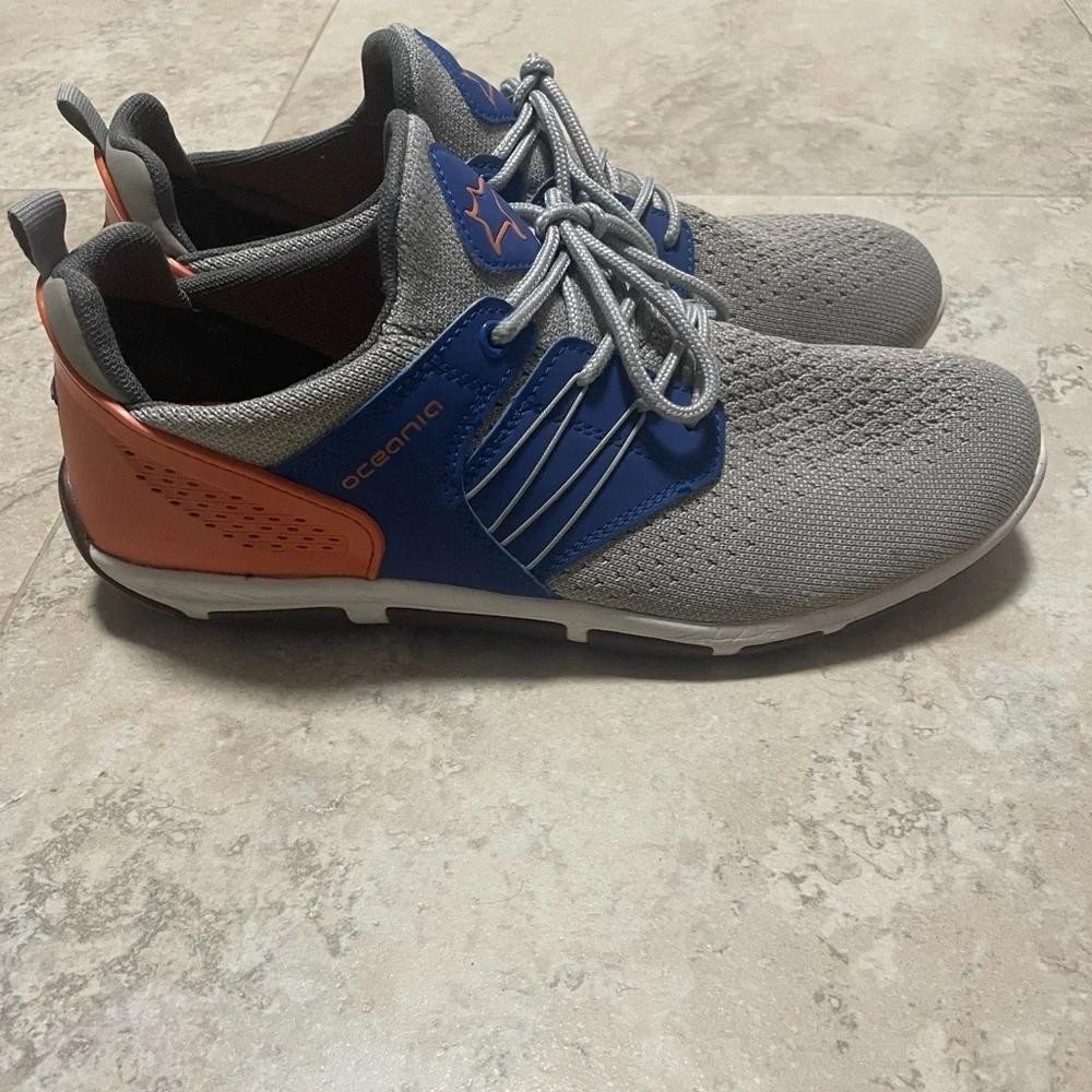 Oceania Fastnet Boat Shoe, Light Grey/Orange/Blue. Size 9